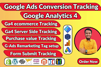 setup google analytics 4, ads conversion tracking, ga4 ecommerce tracking by GTM