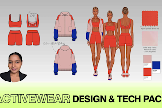 design flat sketches and tech packs for activewear and swimwear