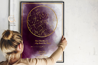 design a unique custom star map poster for etsy and other
