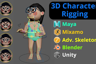 rig 3d character and props in maya, mixamo, blender for games and animation
