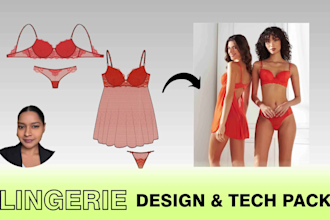 design bespoke lingerie flat sketches, cads and tech packs
