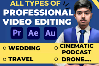 edit video for wedding, travel, vlog, cinematic, podcast, drone in premiere pro