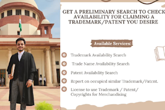 search for availability of trademark or patent and create licensing agreements