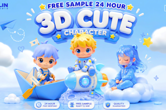 design cute 3d characters, blind box IP, action figures for 3d print in cartoon