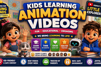 produce viral educational kids learning videos for youtube, animation for kids
