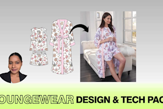design flat sketches and tech packs for pajamas