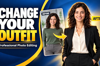 swap outfit, change hair style, and edit background photo realistically
