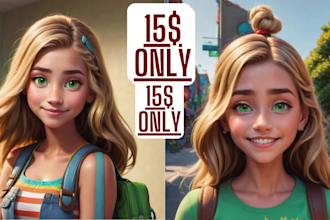 design custom 3d pixar style cartoon character, discount10now,realistic avatar