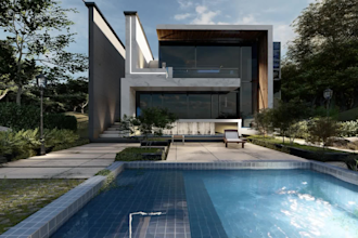 design modern villa and house exterior with realistic rendering