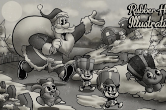 create vintage 30s cartoon character in rubber hose style