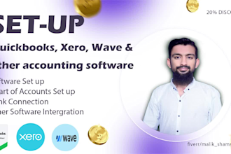 setup quickbooks, xero, wave and other accounting software