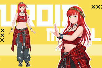 create 3d character models for vtuber, 3d rigging and vroid in anime style