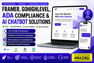 design framer website, gohighlevel funnel, ai chatbot, ada