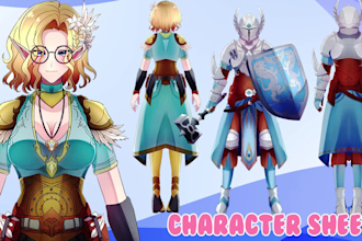 draw original character design sheet or reference sheet in anime vtuber style