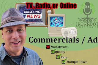 create a north american male voice over for your radio or TV commercial