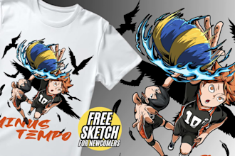 create anime cartoon t shirt design graphic streetwear for your clothing