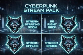 create animated cyberpunk twitch stream overlay pack