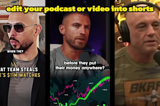 edit your podcast or video into tiktok ,shorts, reels