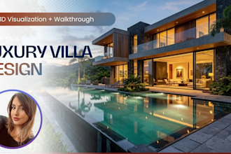design luxury modern villa, exterior facade, landscape with 3d render