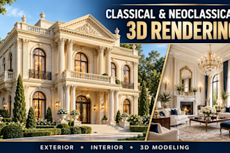 provide premium 3d modeling and realistic rendering for neoclassical homes