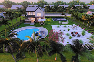 do landscape rendering, garden, patio, pool, backyard design