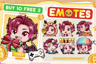 draw custom chibi emotes, animated emotes, vtuber emotes, chibi art