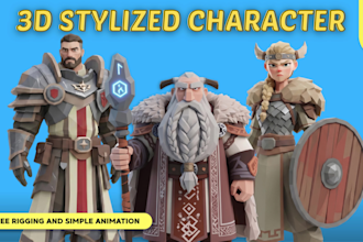design stylized 3d character models with rigging for unity, unreal engine, games