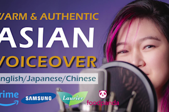 be your female english, japanese, chinese asian accent voice over actor narrator