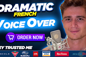 record a dramatic and confident deep male professional warm french voice over