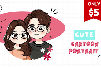 draw cute chibi character, cartoon portrait, couple or family, avatar