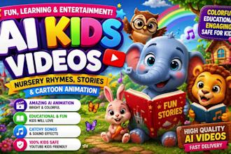 make 3d ai kids video, nursery rhymes, cartoon animation and storytelling videos