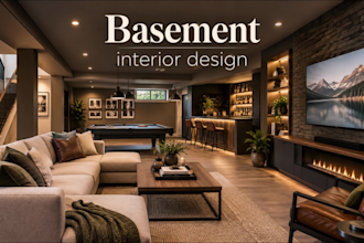 create photorealistic 3d render for your basement remodel, bar and man cave
