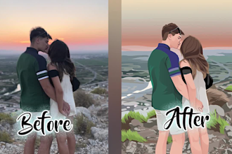 create a realistic couple portrait illustration for you in 24 hours