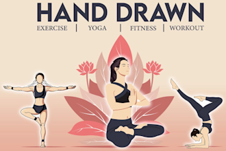 draw custom yoga pose, workout, fitness illustrations for your brand