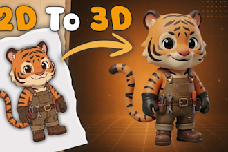 design 3d character 2d to 3d, animal, mascot in blender