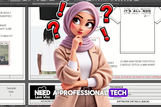 do clothing tech pack and flat sketch for manufacturer