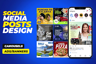 design 30 unique social media posts, banners, facebook ads, instagram carousels