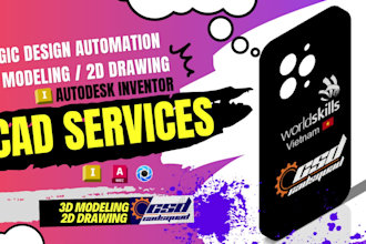 make cad design from 2d cad, drawing by inventor, solidwork