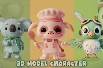make cute 3d character modeling animal, furry, mascot, chibi, render in blender