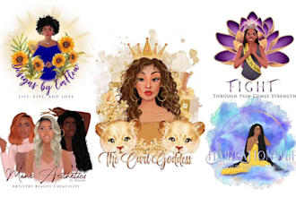 create feminine hand drawn watercolor character logo