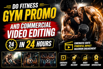 do fitness gym promo and commercial video editing in 24 hours