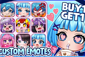 make chibi twitch emotes, sub badges, animated emotes for vtuber, discord stream