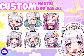 draw kawaii twitch emotes, sub badges, in cute chibi styles for your oc vtuber