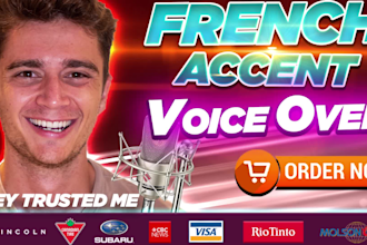 record an english professional voice over with french accent, clear, male, deep