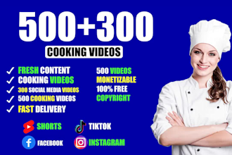 create 500 tasty cooking video recipes for youtube within 24h