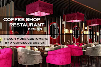 design a 3d model, interior decor for coffee shop, café, restaurant, hotel