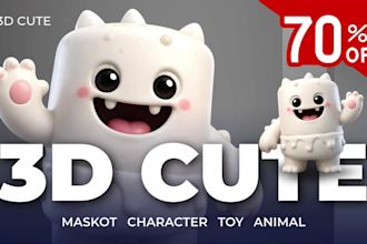 create cute 3d character, mascot, game, animation