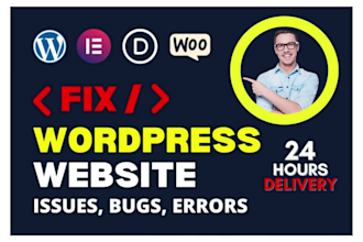 fix wordpress website issues error bugs,HTML CSS,elementor pro divi expert help
