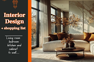 create modern  interior design apartment, living room, render shopping list ikea