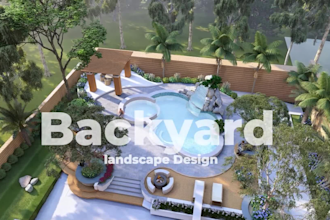 do backyard landscape design, garden, fireplace, pool, deck and patio design